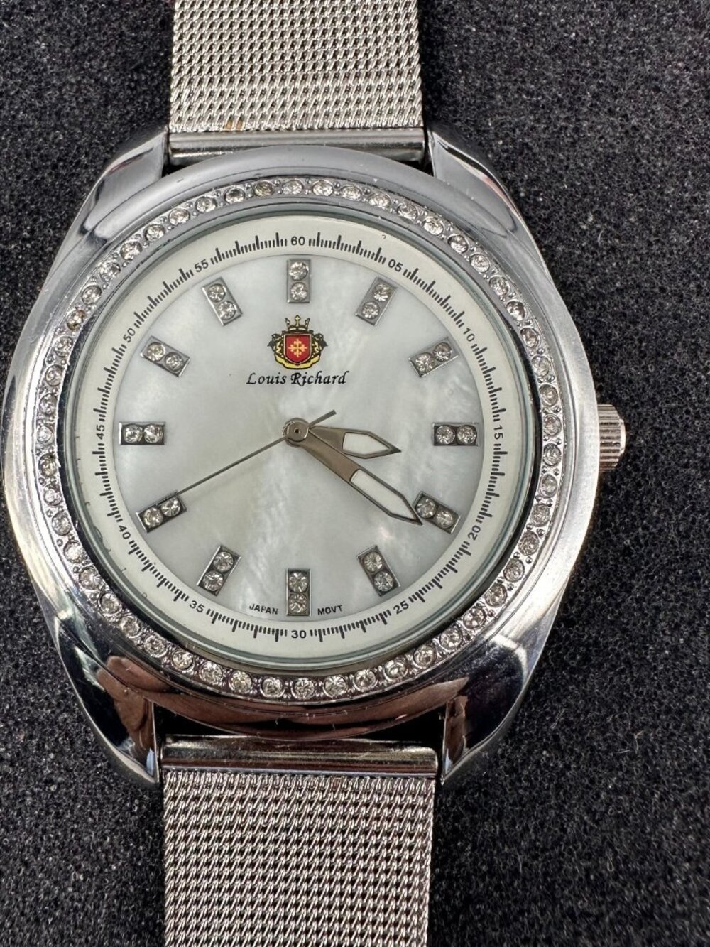 Louis Richard Watch Womens Silver Tone Crystal Bezel Mesh Band New Battery 10"